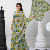 Grey floral saree lightweight look