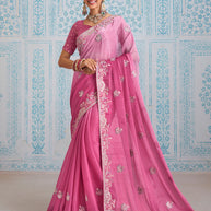 Laxmipati Aanya Pink Chiffon Embroidered Saree