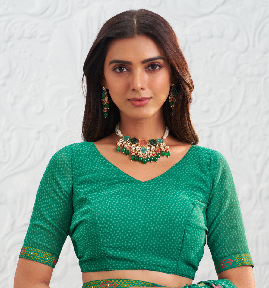 bottle green saree