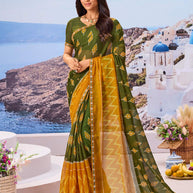Green geometric printed chiffon saree trendy style