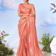 Orange geometric printed chiffon saree festive wear 