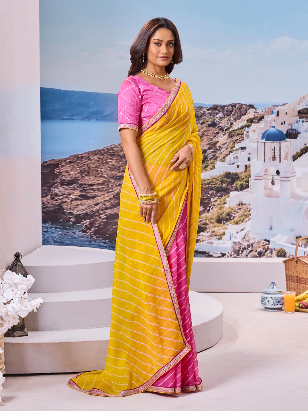 Stylish stripe saree design