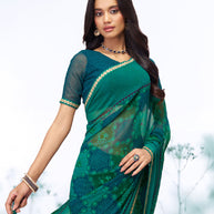 Green floral printed georgette saree party wear