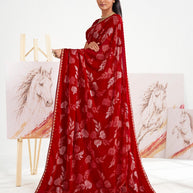 Laxmipati Murli Red Chiffon Floral Saree