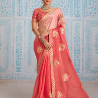Laxmipati Aanya Peach Chiffon Embroidered Saree