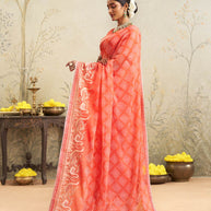 Orange embroidered chiffon saree daily wear