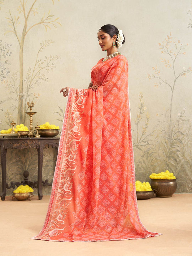 Orange embroidered chiffon saree daily wear