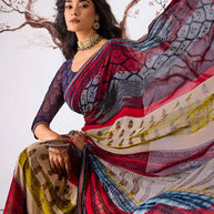 Multicolor floral printed georgette saree party wear