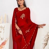 Laxmipati Murli Red Georgette Floral Saree