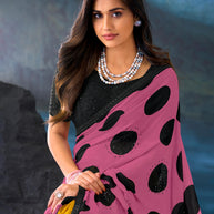 Pink geometric printed georgette saree party wear