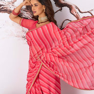 Pink striped georgette saree wedding wear