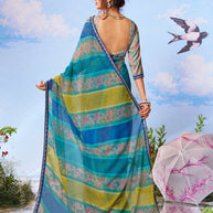 Blue solid chiffon saree office wear