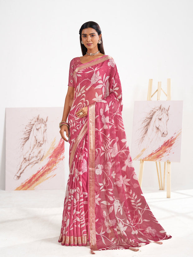 Laxmipati Murli Purple Chiffon Floral Saree