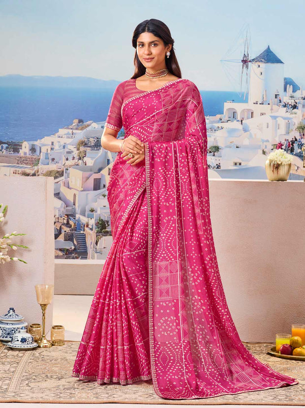 Pink bandhani saree