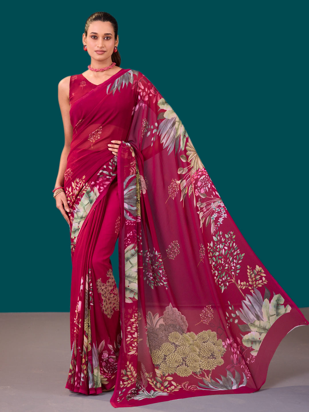 Laxmipati Dillagi Pink Georgette Floral Saree