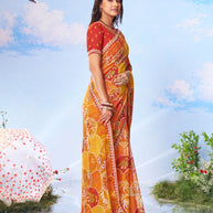 Yellow zari work silk saree ceremony wear