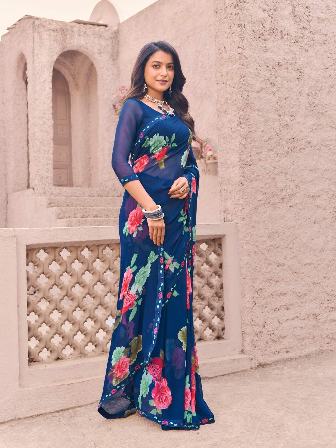navy saree for party wear