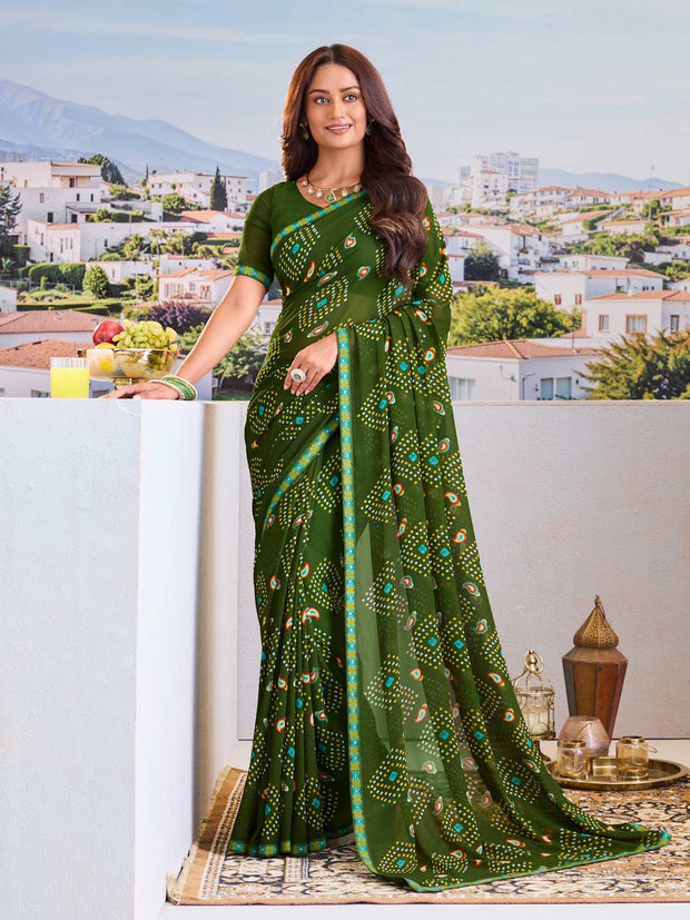 Green bandhani georgette saree