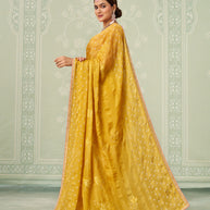 Yellow floral embroidered chiffon saree daily wear