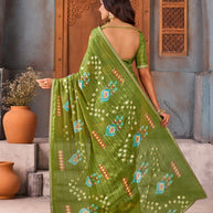 Green geometric printed Silk Blend saree festive wear
