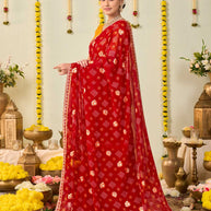 Red bandhani printed georgette saree daily wear