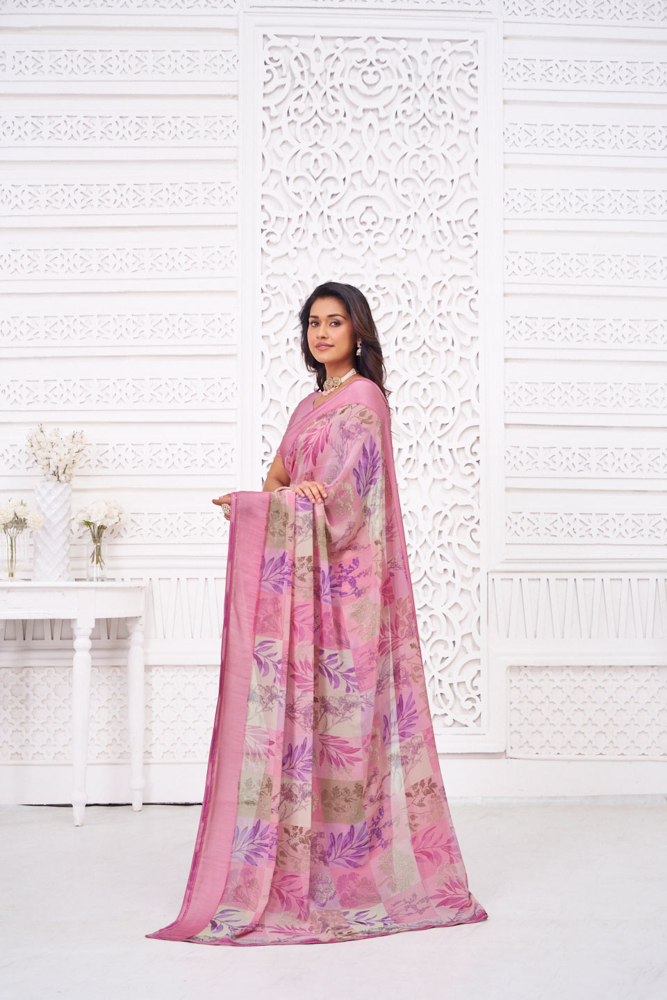 pink saree for daily wear