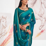Laxmipati Murli Blue Georgette Floral Saree