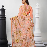 Orange stylish floral saree