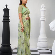 Green floral saree lightweight look