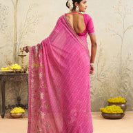 Pink embroidered chiffon saree party wear