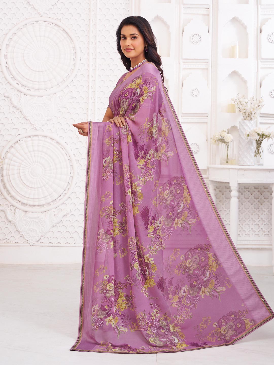 purple saree for summer wear