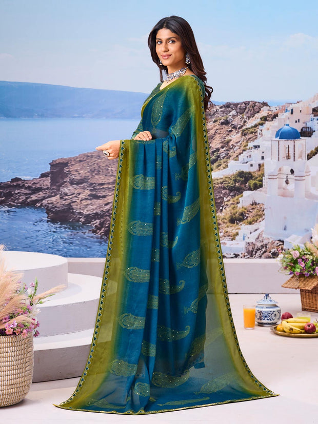 Stylish blue saree festive wear