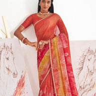 Laxmipati Murli Orange Chiffon Floral Saree