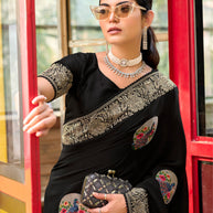 designer black embroidery saree