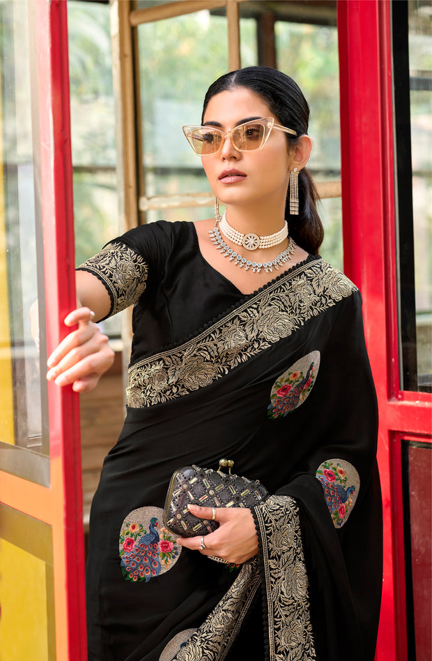 designer black embroidery saree