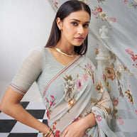 Grey floral georgette saree casual look