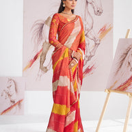 Laxmipati Murli Orange Chiffon Abstract Saree