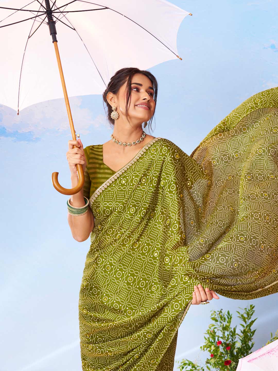 Green embroidered silk blend saree daily wear