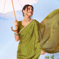 Green embroidered silk blend saree daily wear
