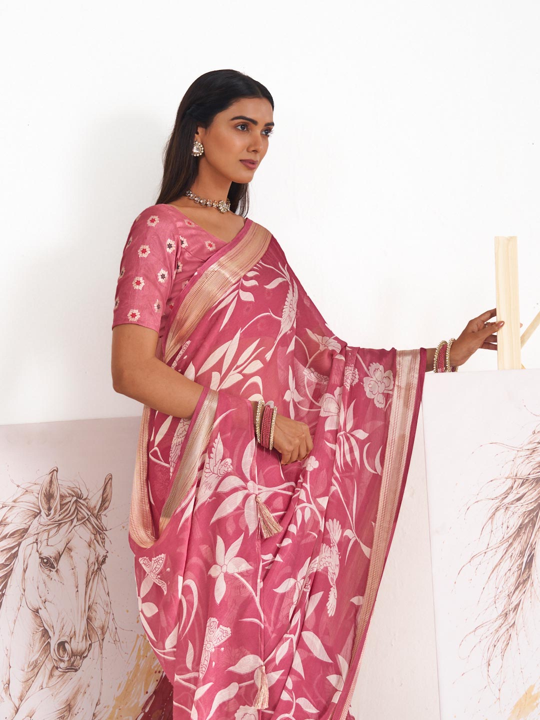 Laxmipati Murli Purple Chiffon Floral Saree