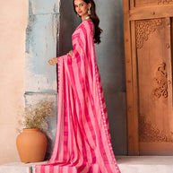 Pink striped sequin silk blend saree wedding wear