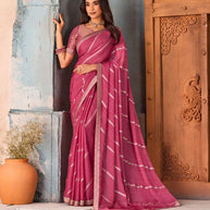 Pink striped silk blend saree party wear