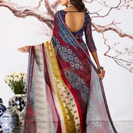 Multicolor striped geometric printed georgette saree casual wear
