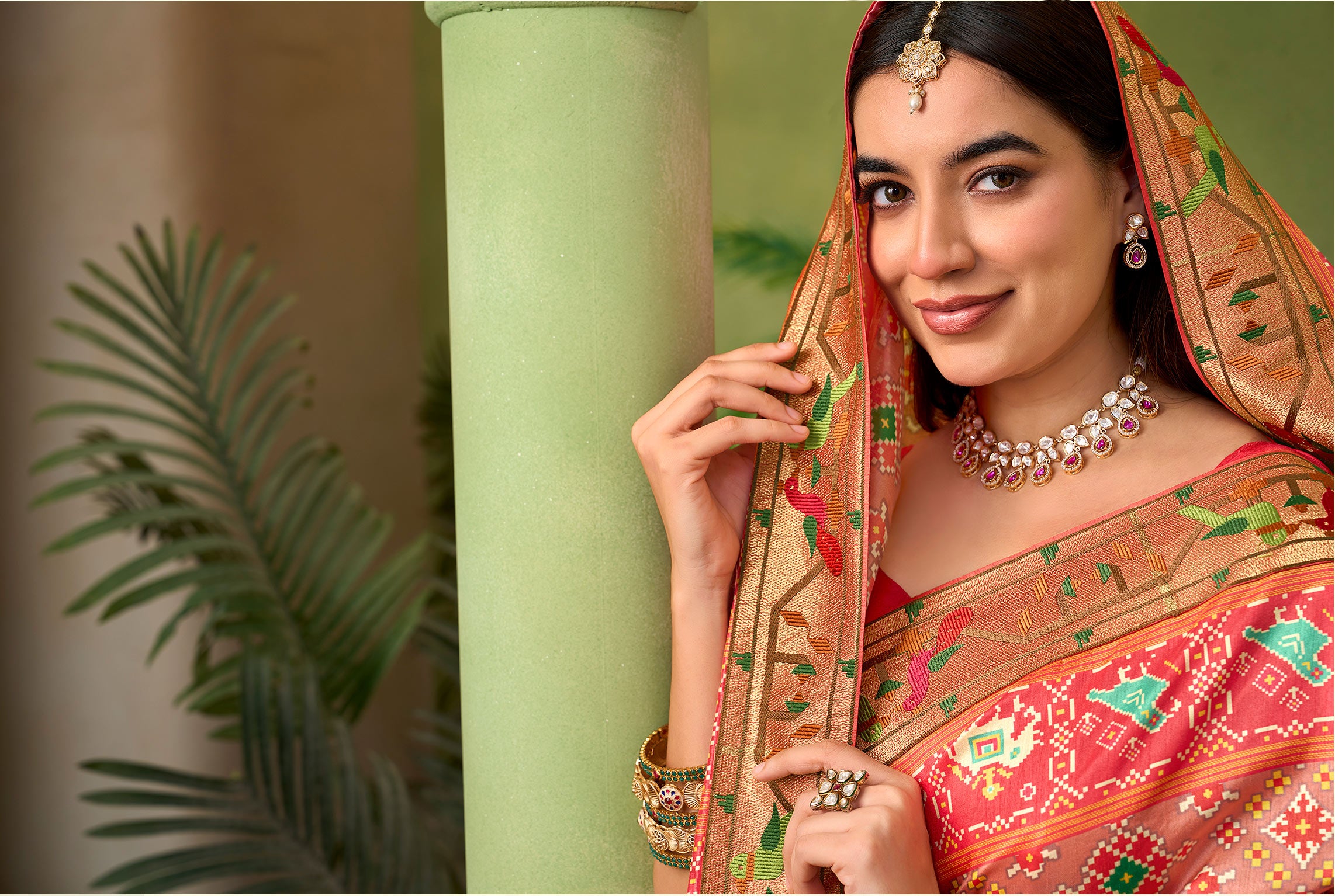 Orange embroidered silk blend saree daily wear
