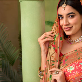 Orange embroidered silk blend saree daily wear