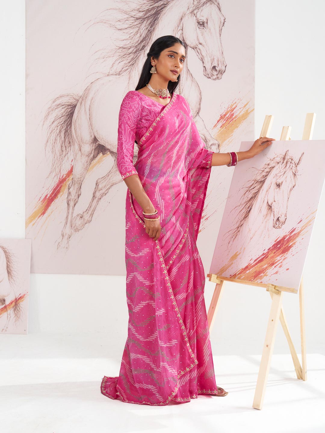 Laxmipati Murli Pink Chiffon Geometric Saree