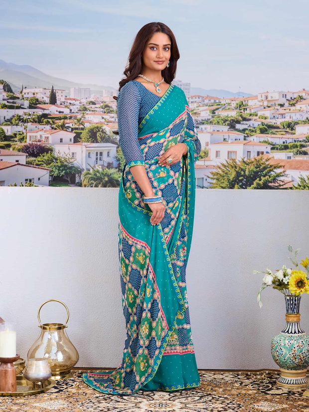 Stylish blue georgette saree