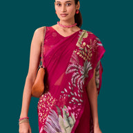 Laxmipati Dillagi Pink Georgette Floral Saree