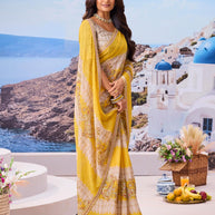 Trendy yellow saree daily wear
