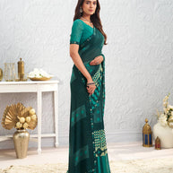 Green geometric printed georgette saree casual wear